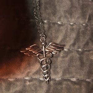 Caduceus pendant silver mens women chain necklace